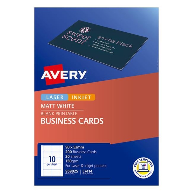 Avery Business Cards L7414-20 20 Inkjet Laser 10up 20 Sheets