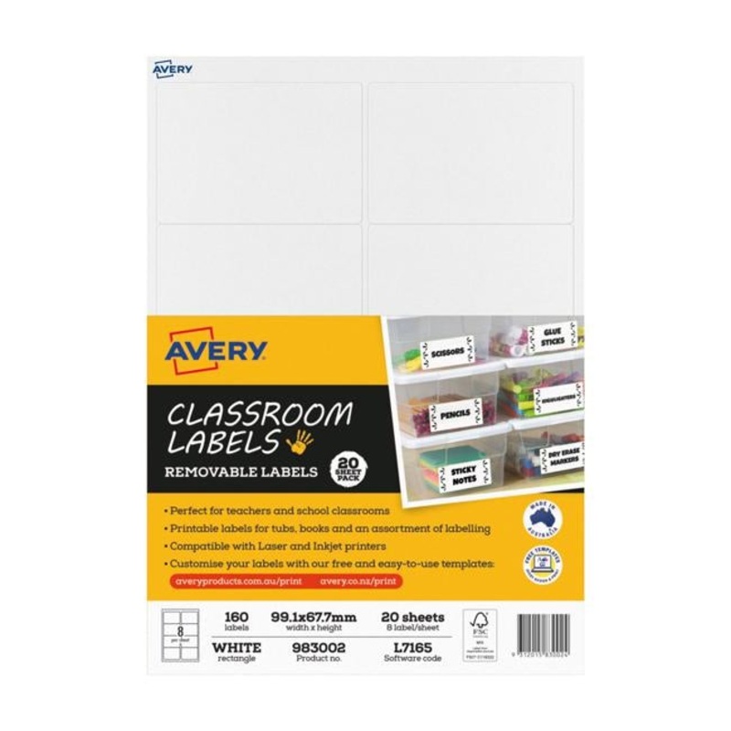 Avery Classroom Labels 8up 20 Sheets