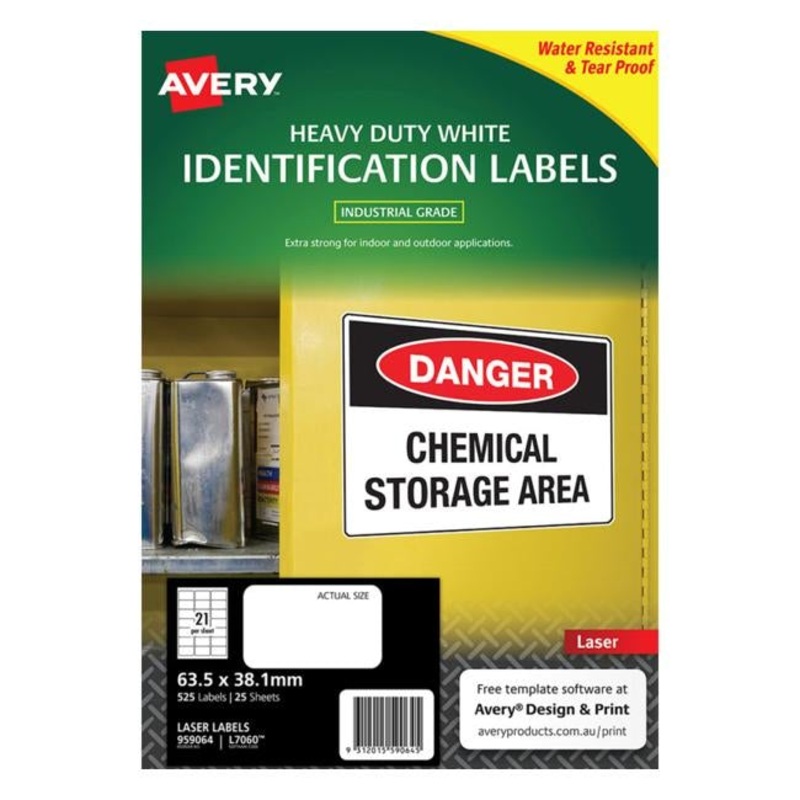 Avery Heavy Duty Id Label L7060 White 21 Up 25 Sheets Laser 63.538.1mm