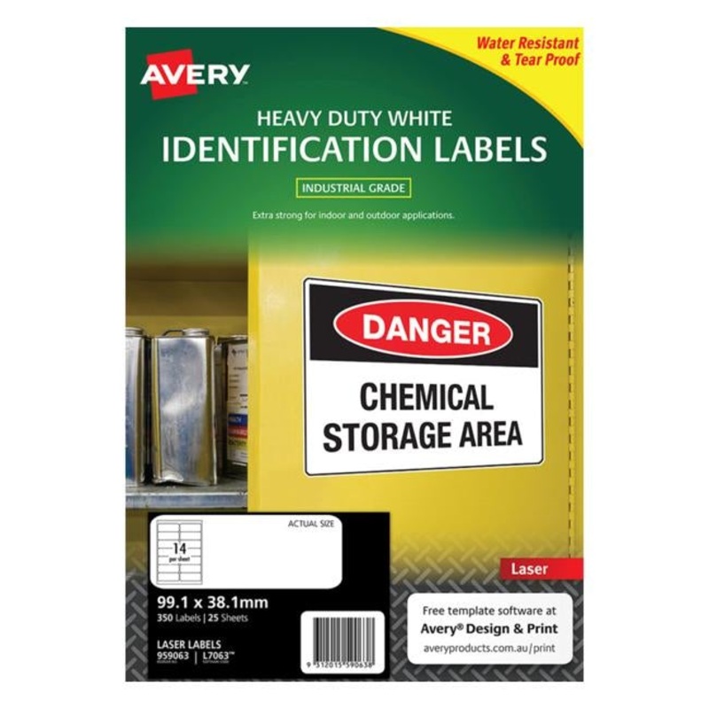 Avery Heavy Duty Id Label L7063 White 14 Up 25 Sheets Laser 99.138.1mm