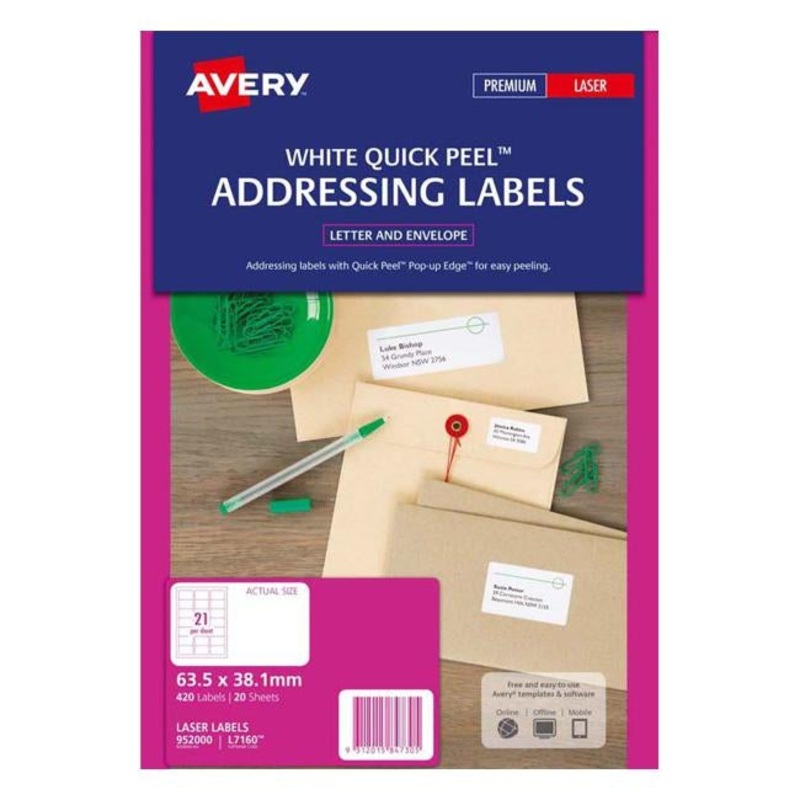 Avery Label L7160-20 Laser 21up 20 Sheets