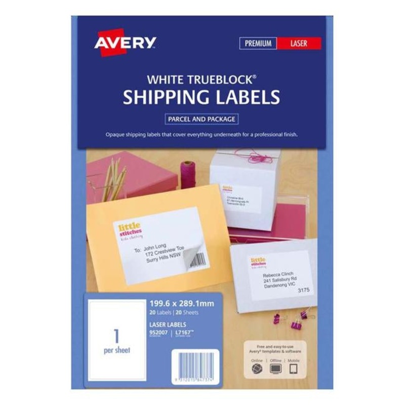 Avery Label L7167-20 Laser 1up 20 Sheets