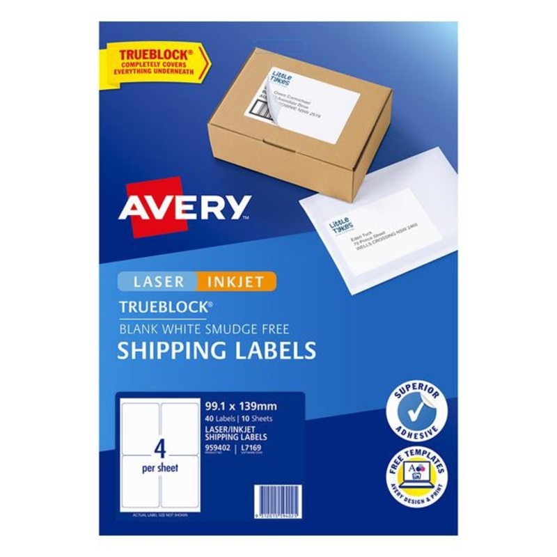 Avery Label L7169 Internet Shipping Label 99.1x139mm 4up 10 Sheets