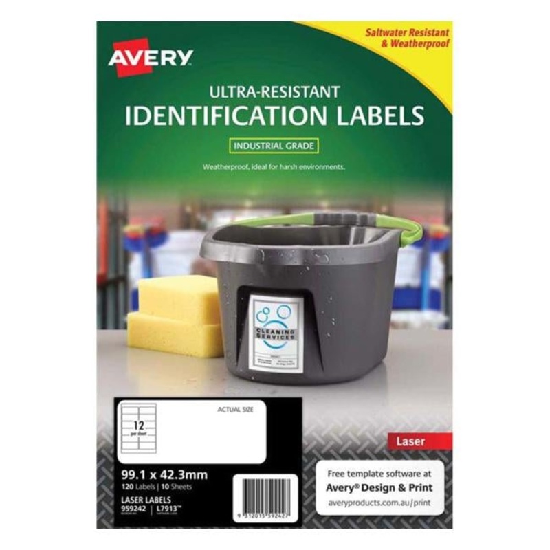 Avery Ultra Resistant Id Label L7913 White 12 Up 10 Sheets Laser 99.142.3mm