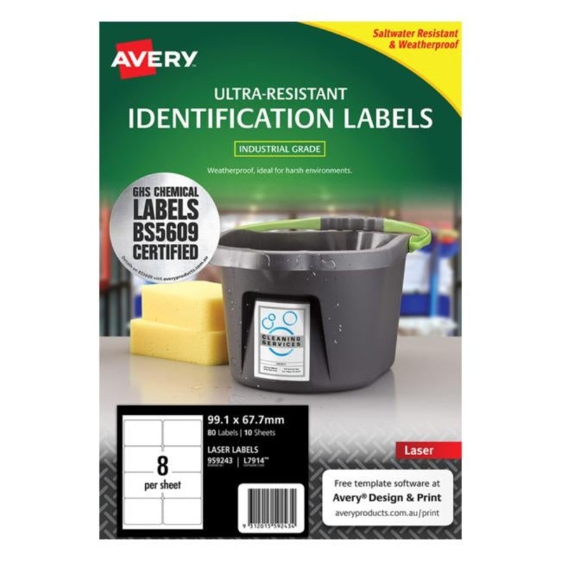 Avery Ultra Resistant Id Label L7914 White 8 Up 10 Sheets Laser 99.167.7mm