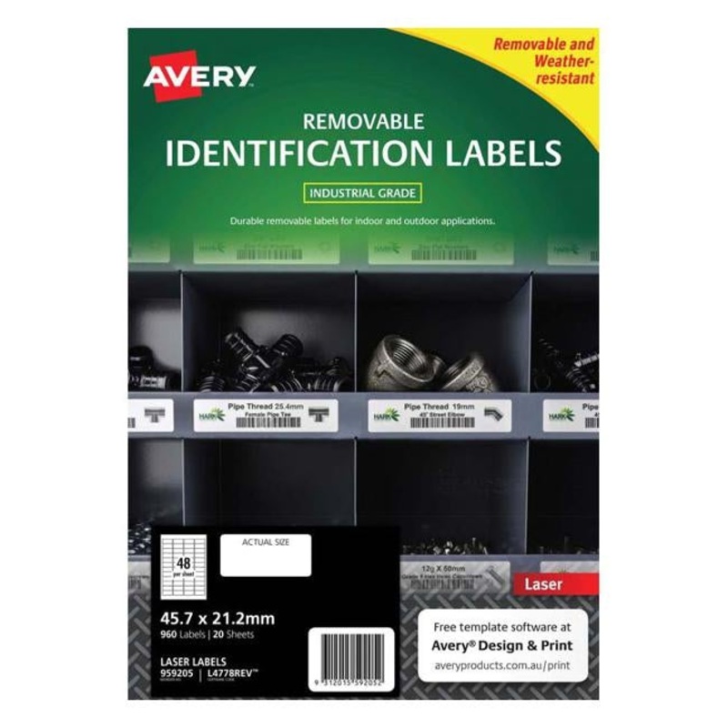 Avery Weather Resistant Label L4778 White 48 Up 20 Sheets Laser 45.7x21.2mm Removable