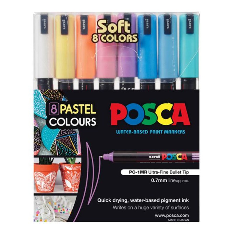 Uni Posca Marker 0.7mm 8 Piece Soft Colours PC-1MR