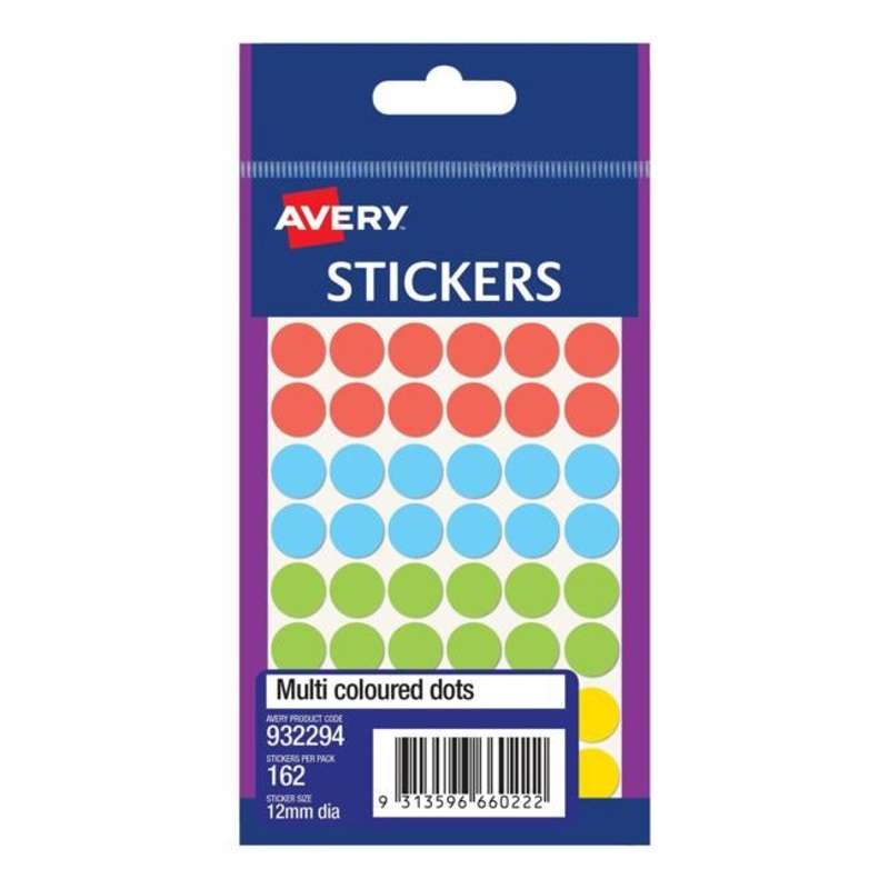 Avery Assorted Dots 12mm 162 Pack