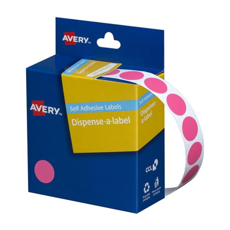 Avery Label Dispenser Dmc14p Pink Round 14mm 1050 Pack