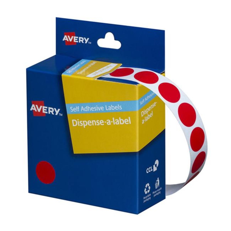 Avery Label Dispenser Dmc14r Red Round 14mm 1050 Pack