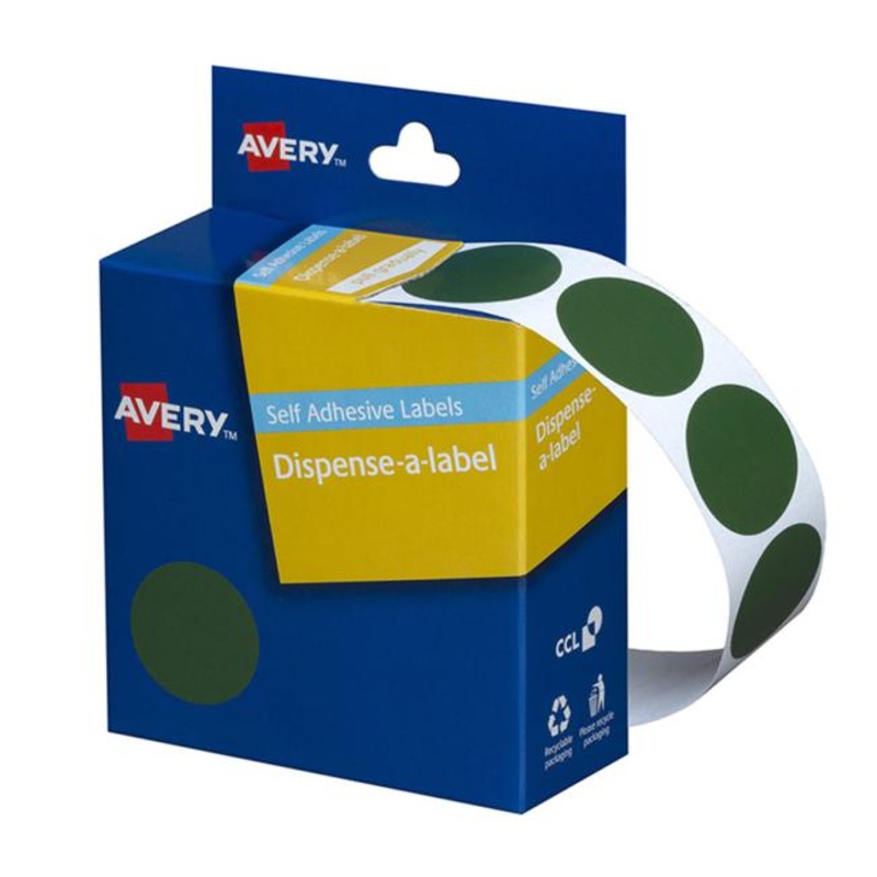 Avery Label Dispenser Dmc24g Green Round 24mm 500 Pack