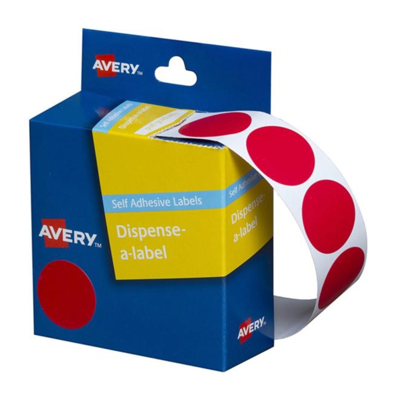 Avery Label Dispenser Dmc24r Red Round 24mm 500 Pack