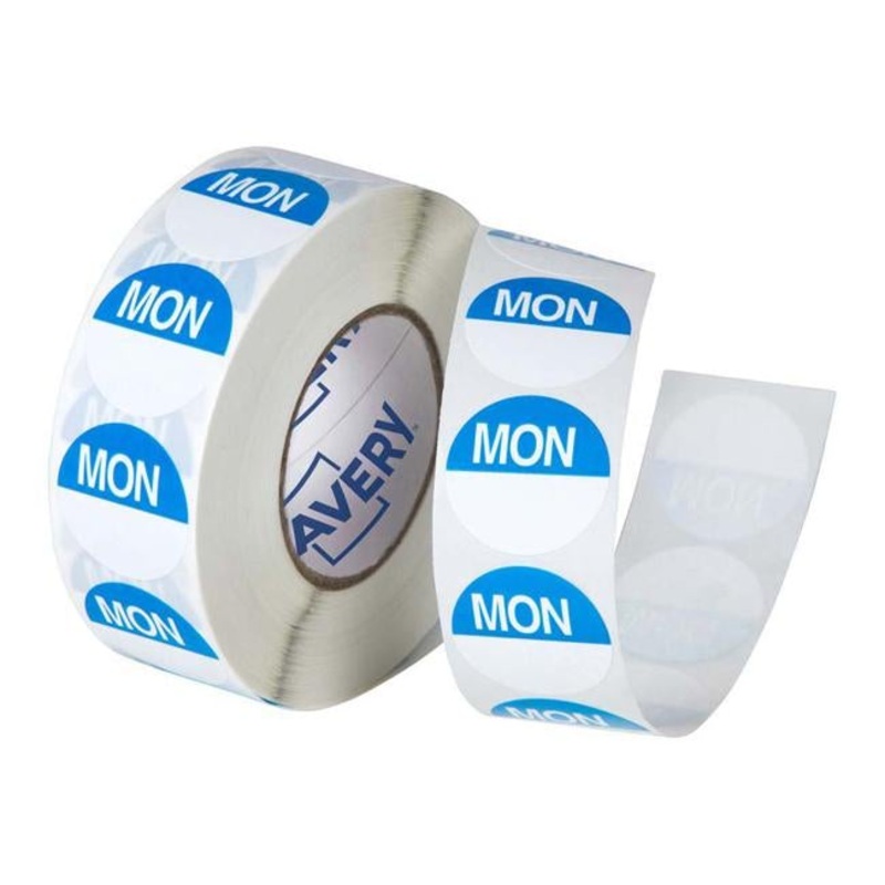 Avery Labels Monday Round Day  24mm Blue White 1000 Roll