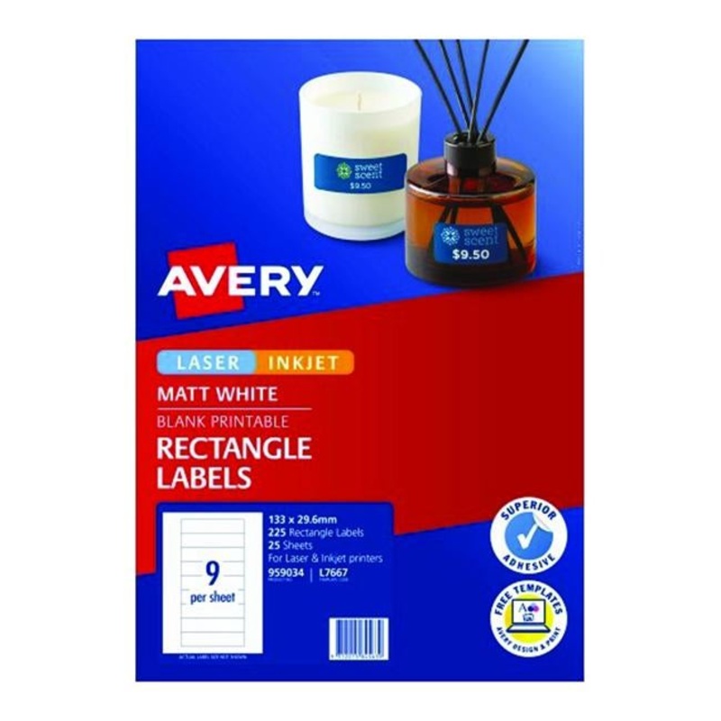 Avery Multi Purpose Label L7667 White Laser Inkjet 9 Up 25 Sheets