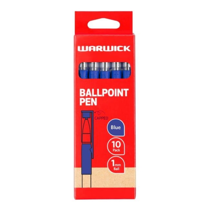Warwick Pen Ballpoint Blue Capped Medium Box 10