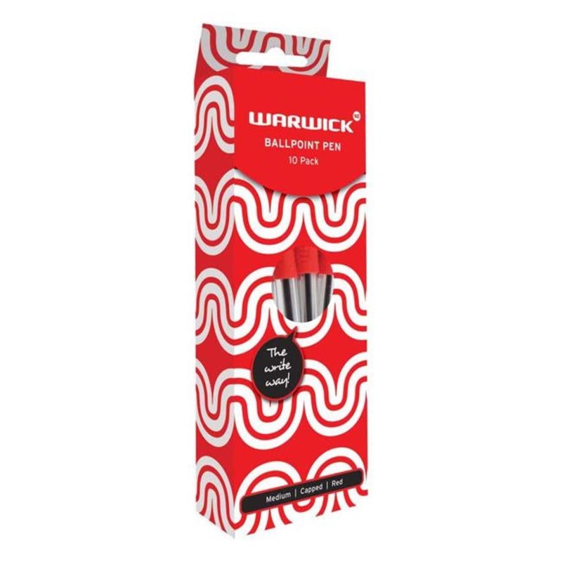Warwick Pen Ballpoint Red Capped Medium Box 10