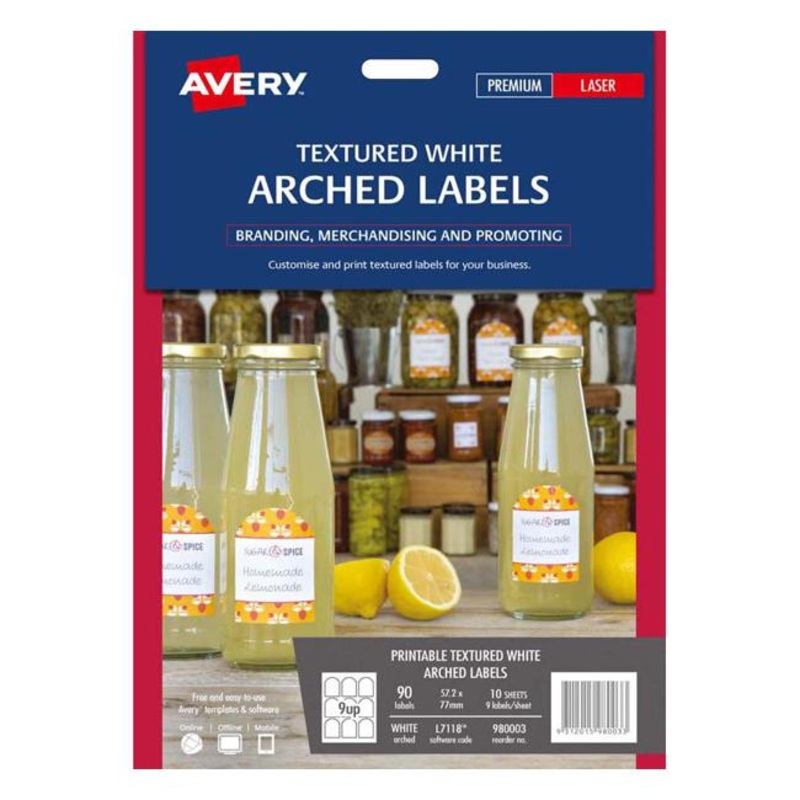 Avery Arched  Textured Labels 10 Sheets 9 Up White