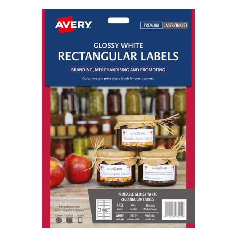 Avery Label L7123 Rectangular Glossy Label 14up 10 Sheets