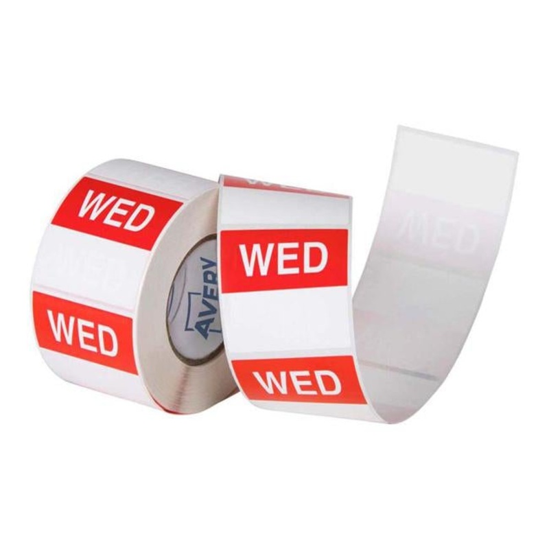 Avery Labels Wednesday Square  Day 40x40mm Red White 500 Roll