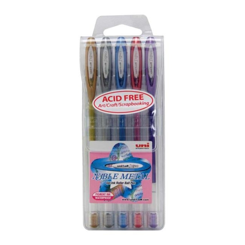Uni-ball Signo Nobel 0.8mm Metal Capped Pack 5 Asstd UM-120