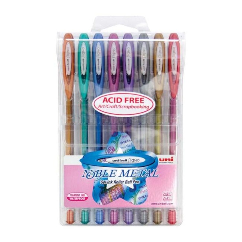 Uni-ball Signo Nobel 0.8mm Metal Capped Pack 8 Asstd UM-120