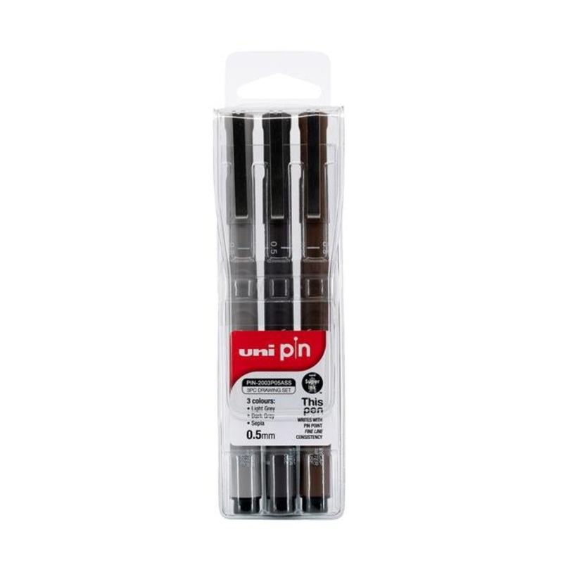 Uni Pin Fineline Permanent Drawing Set 3 Piece