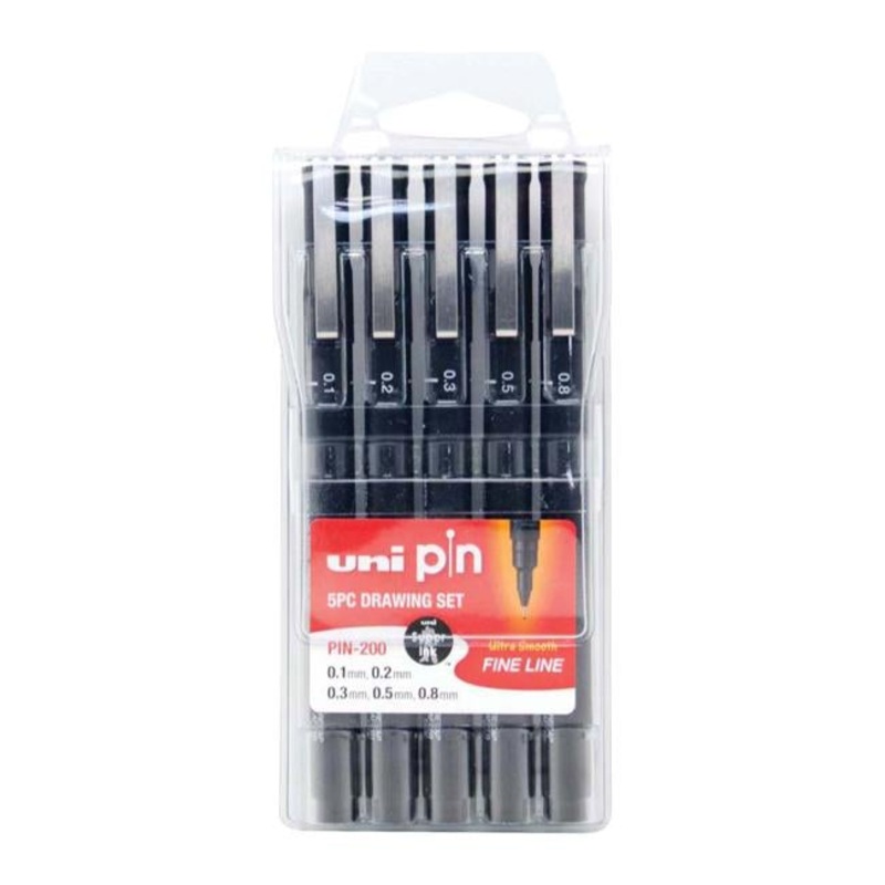Uni Pin Fineline Permanent Drawing Set 5 Piece