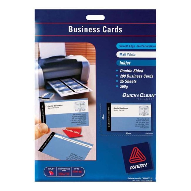 Avery Business Cards C32015-25 25 Sheets Inkjet
