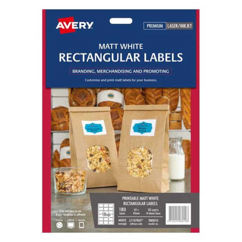 Avery Label L7107REV Rectangular White 18up 10 Sheets