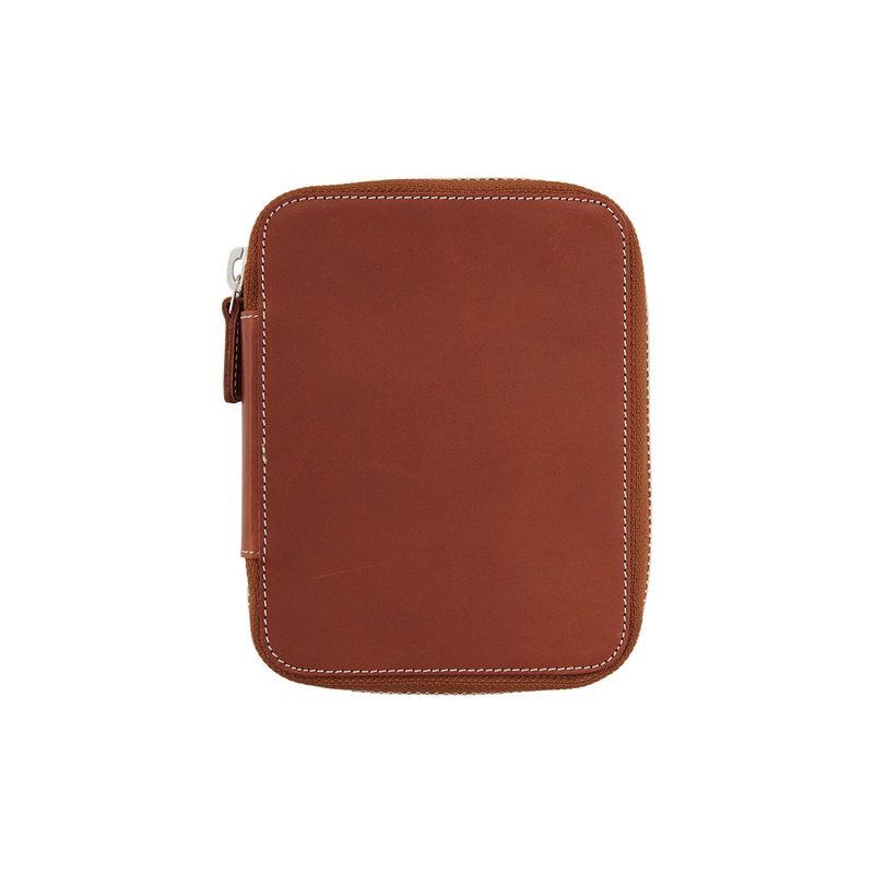 Galen Leather Zippered 10 Slot Pen Case - Brown