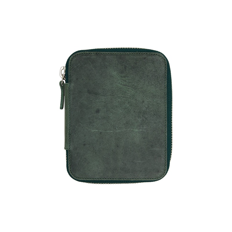 Galen Leather Zippered 10 Slot Pen Case - Crazy Horse Forest Green