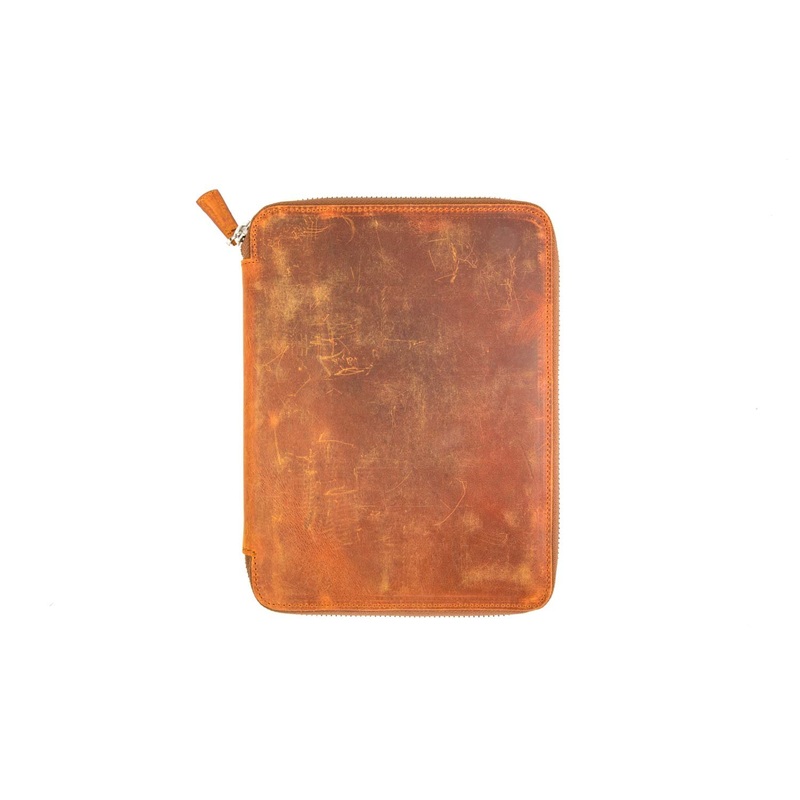 Galen Leather Zippered A5 Notebook Folio - Crazy Horse Brown
