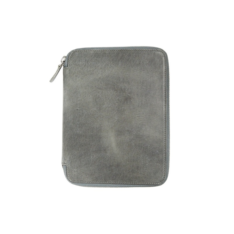 Galen Leather Zippered A5 Notebook Folio - Crazy Horse Smoky