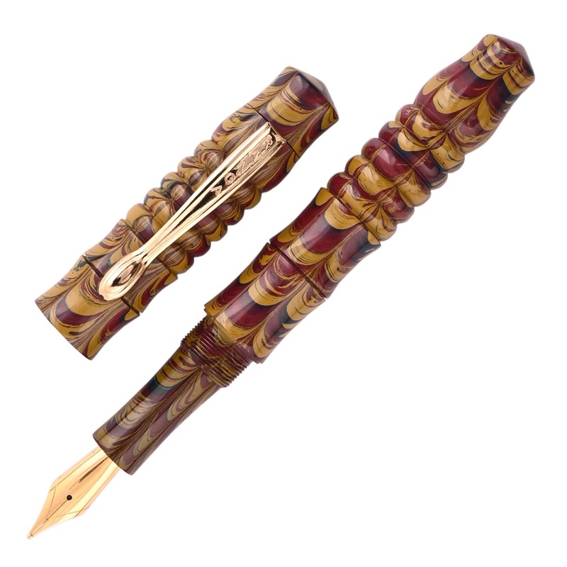 Ranga Designer Special Ebonite Fountain Pen - Olive Green Maroon Ripple GT