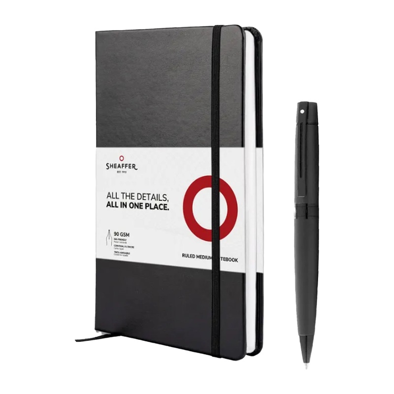 Sheaffer Gift Set - 300 Series Matte Black BT Ball Pen with A5 Black Notebook