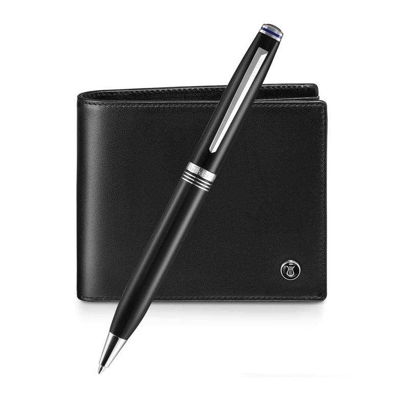 Lapis Bard Gift Set - Contemporary Black Ball Pen with Mayfair Black Wallet