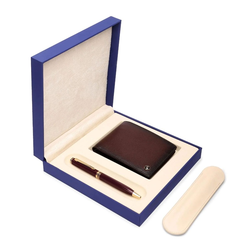 Lapis Bard Gift Set - Contemporary Bordeaux Ball Pen with Ducorium Bordeaux Wallet