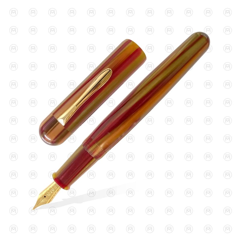 Ranga Splendour Round Premium Ebonite Fountain Pen, Golden Strips - Steel Nib