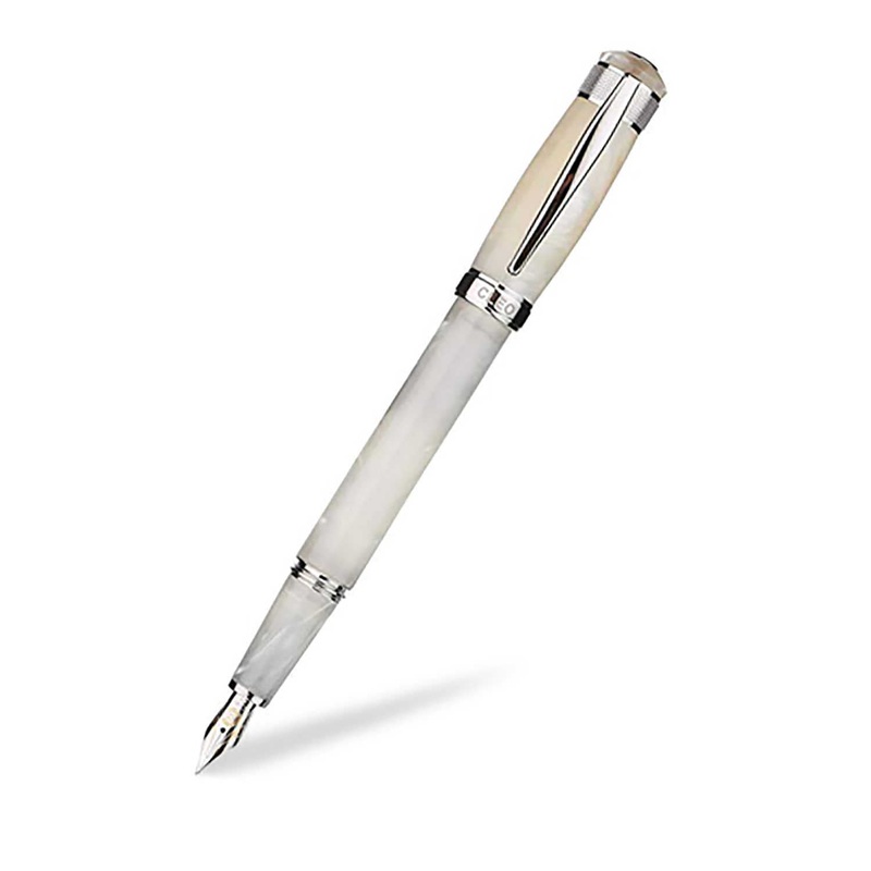 Cleo Skribent Aura Fountain Pen, Pearl Marbled - 14K Gold Nib