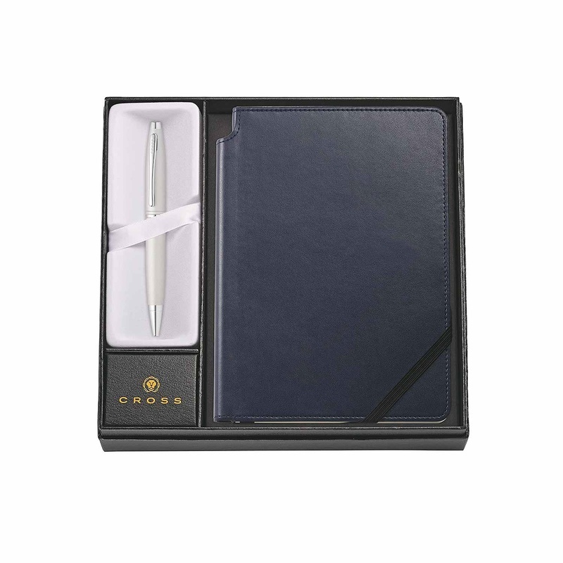 Cross Calais Ball Pen Combo Gift Set, Satin Chrome With Blue Journal
