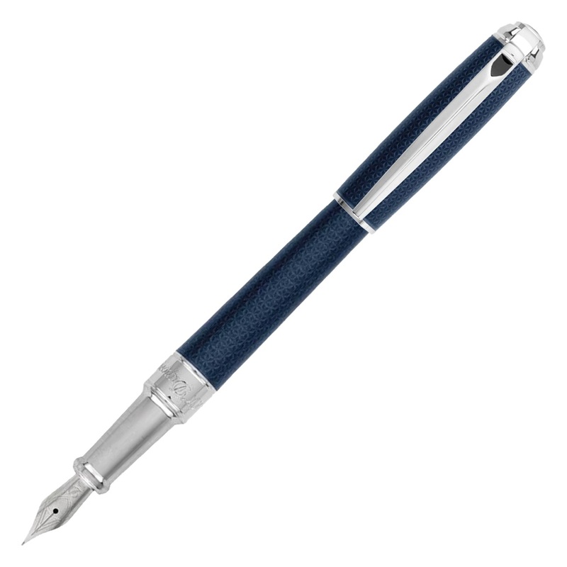S. T. Dupont Line D Medium Sized Fountain Pen - Guilloche Blue CT