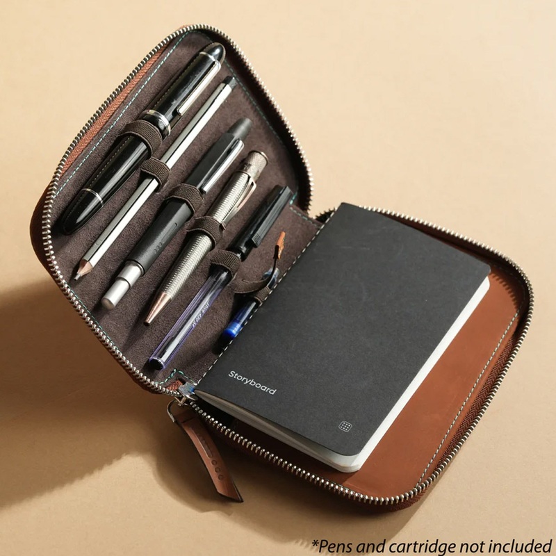 Endless Companion Leather Adjustable 5 Pen Holder - Brown