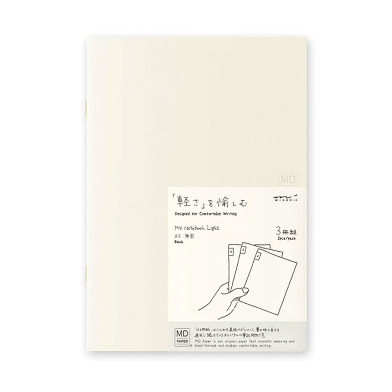 Midori MD Paper Light Ivory Pack of 3 Slim Notebook - A5, Plain