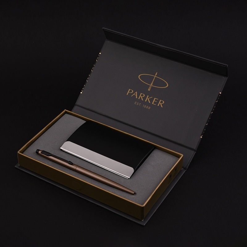 Parker Gift Set - Insignia Champagne Gold BT Ball Pen with Card Holder