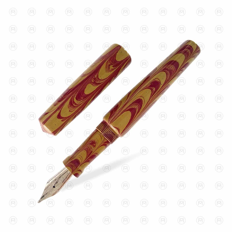 Ranga Abhimanyu Regular Ebonite Fountain Pen, Brick Red Khaki Ripple - Steel Nib