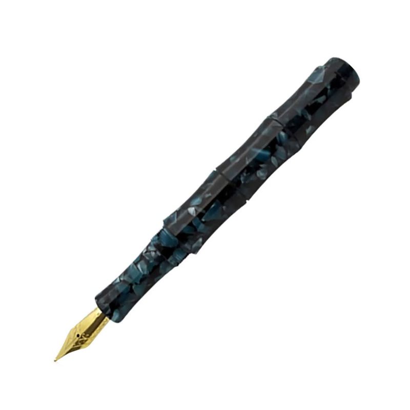 Ranga Bamboo Premium Acrylic Fountain Pen, Aqua Cracked Ice - Steel Nib
