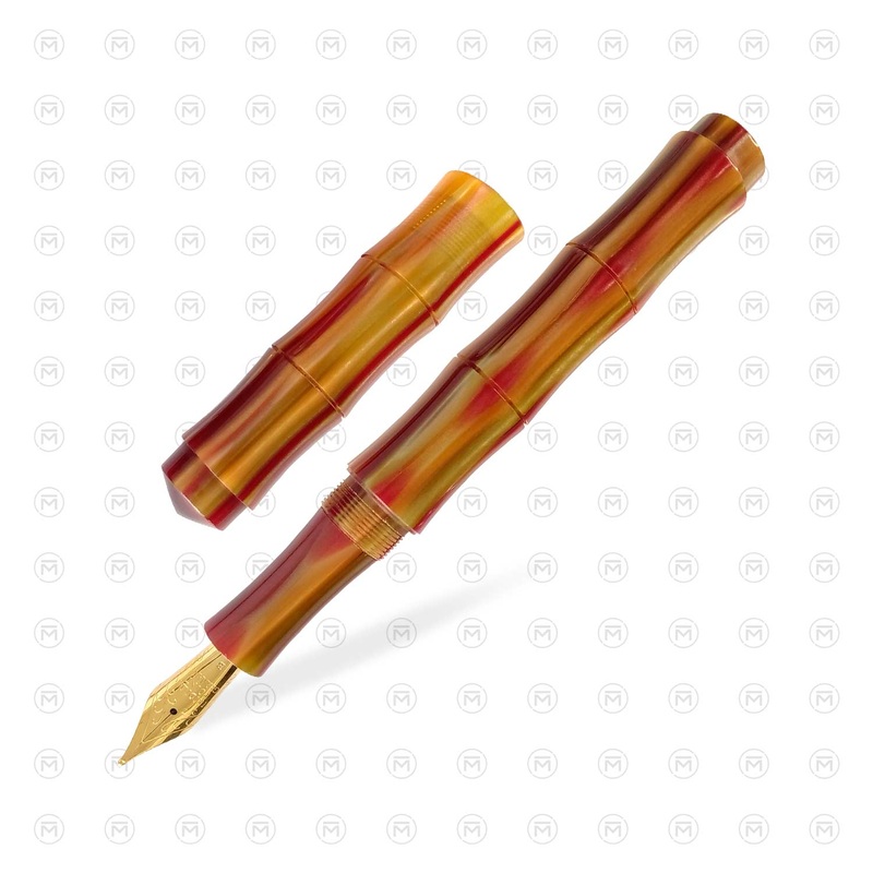 Ranga Bamboo Premium Acrylic Fountain Pen, Brown Red Stripes - Steel Nib