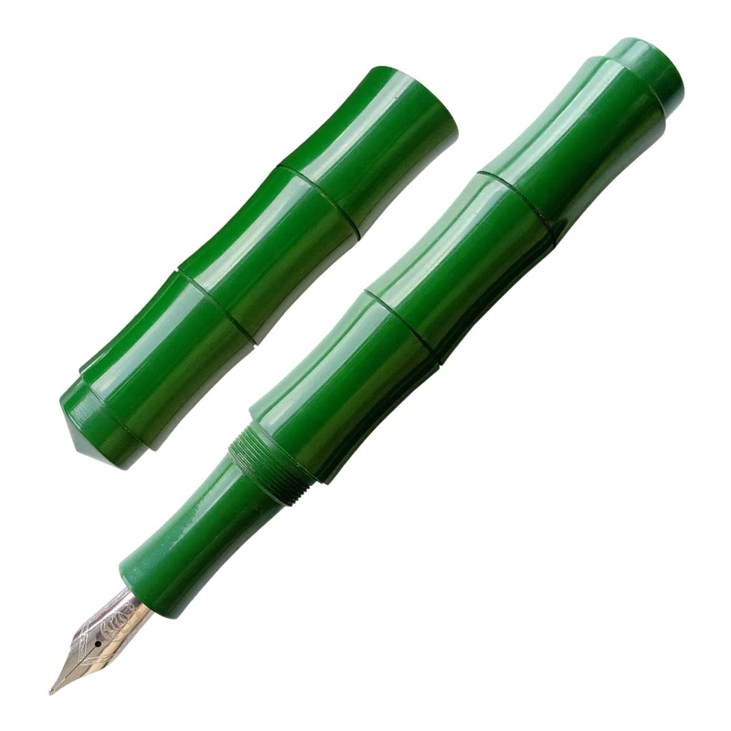 Ranga Giant Bamboo Regular Ebonite Fountain Pen, Solid Forest Green Black Specs - Steel Nib