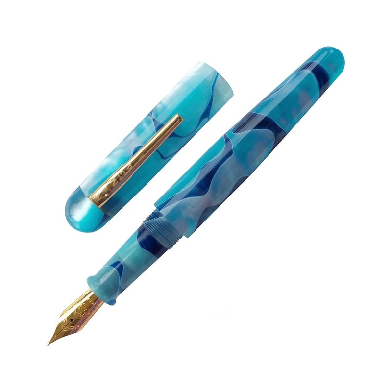Ranga Pens Model 4C Regular Acrylic Fountain Pen, Aqua Blue - Steel Nib