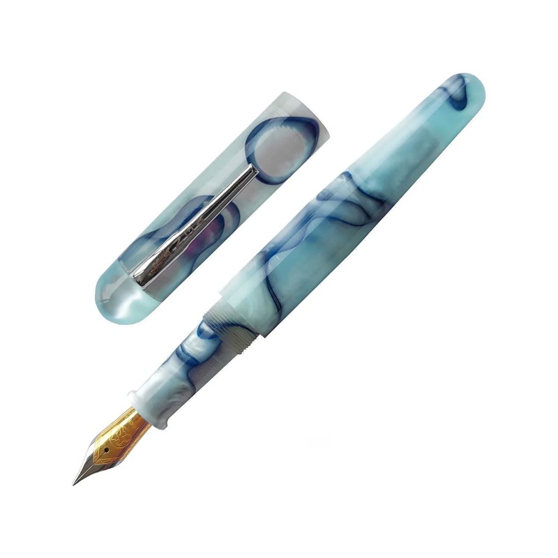 Ranga Pens Model 4C Regular Acrylic Fountain Pen, Arctic Blue Swirl - Steel Nib